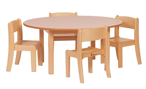 Circular Table and 4 Beech Stacking Chairs