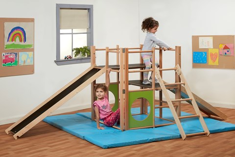 Indoor Climbing Frame with Ramp and Safety Mats