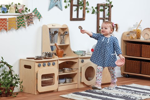 Natural Kitchen Set of 4 - Cooker, Sink, Washer, Storage Dresser