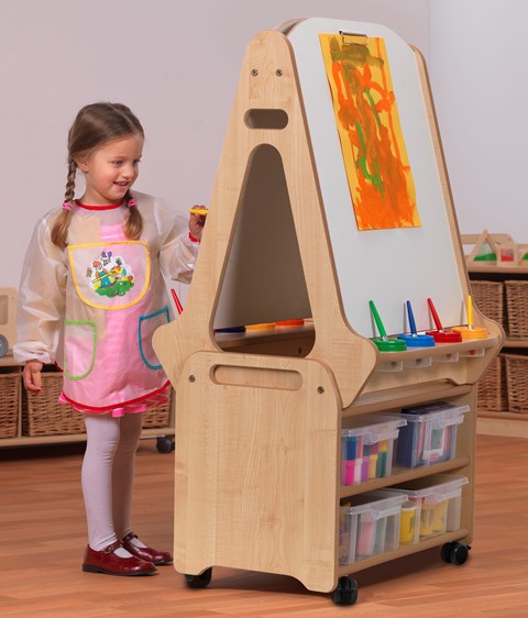 Double-sided 2 Station Whiteboard Easel with Tall Storage Trolley