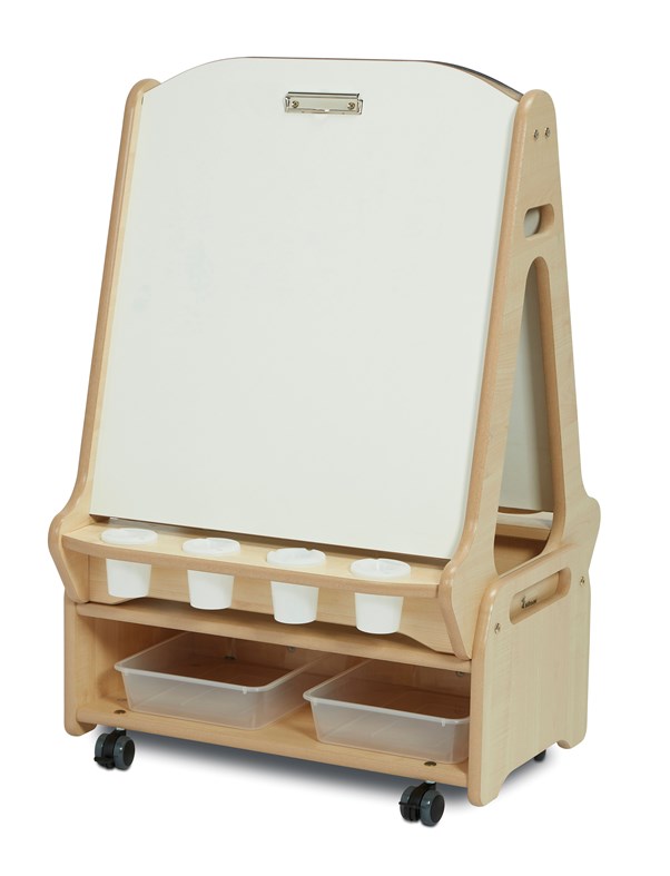 Double-Sided 2 Station White Board Easel with Low Storage Trolley