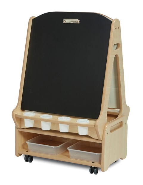 Double-Sided 2 Station Chalk/Whiteboard Easel with Low Storage Trolley