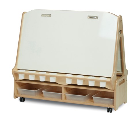 Double Sided 4 Station White Board Easel with Low Storage Trolley