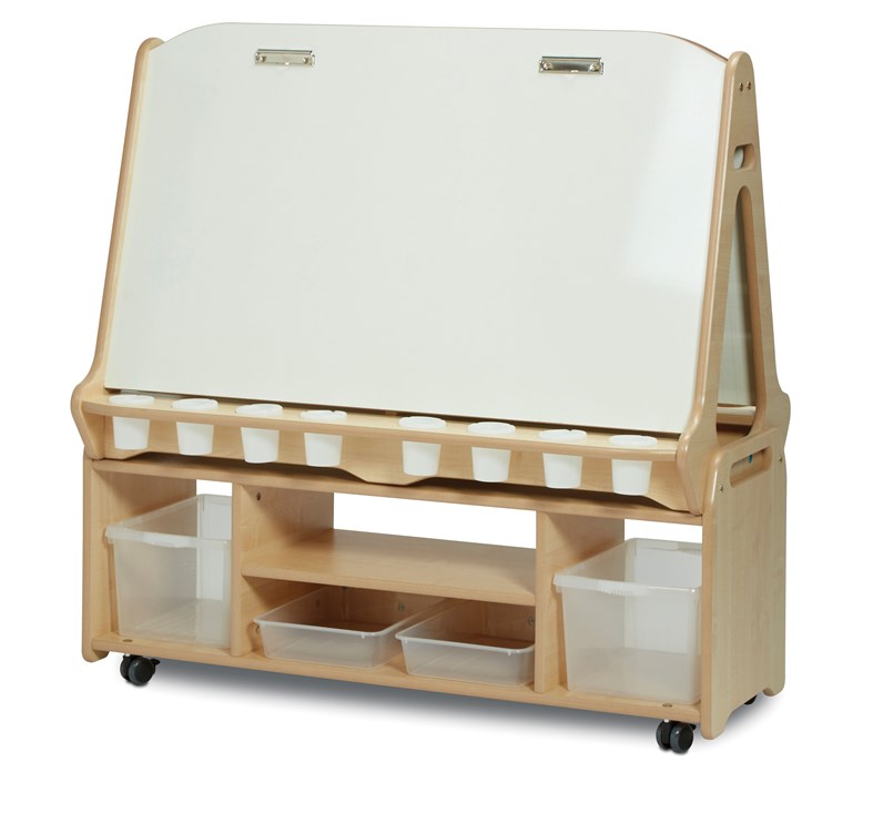 Double Sided 4 Station White Board Easel with Tall Storage Trolley
