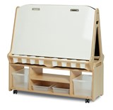 Double Sided 4 Station Chalk/Whiteboard Easel with Tall Easel Storage Trolley