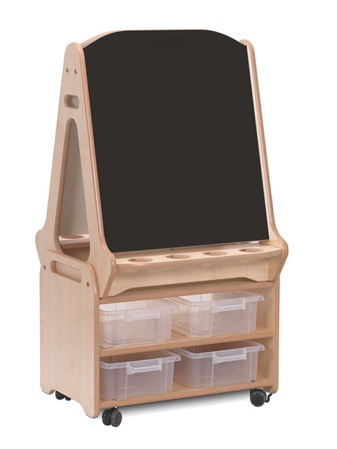 Double-sided 2 Station Chalk/Whiteboard Easel with Tall Storage Trolley